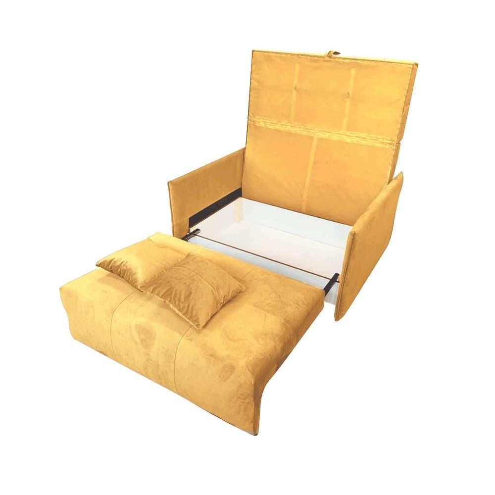 Ágyazható bársonyszövet fotel, 2 párnával, mustársárga - dunlop - butopêa